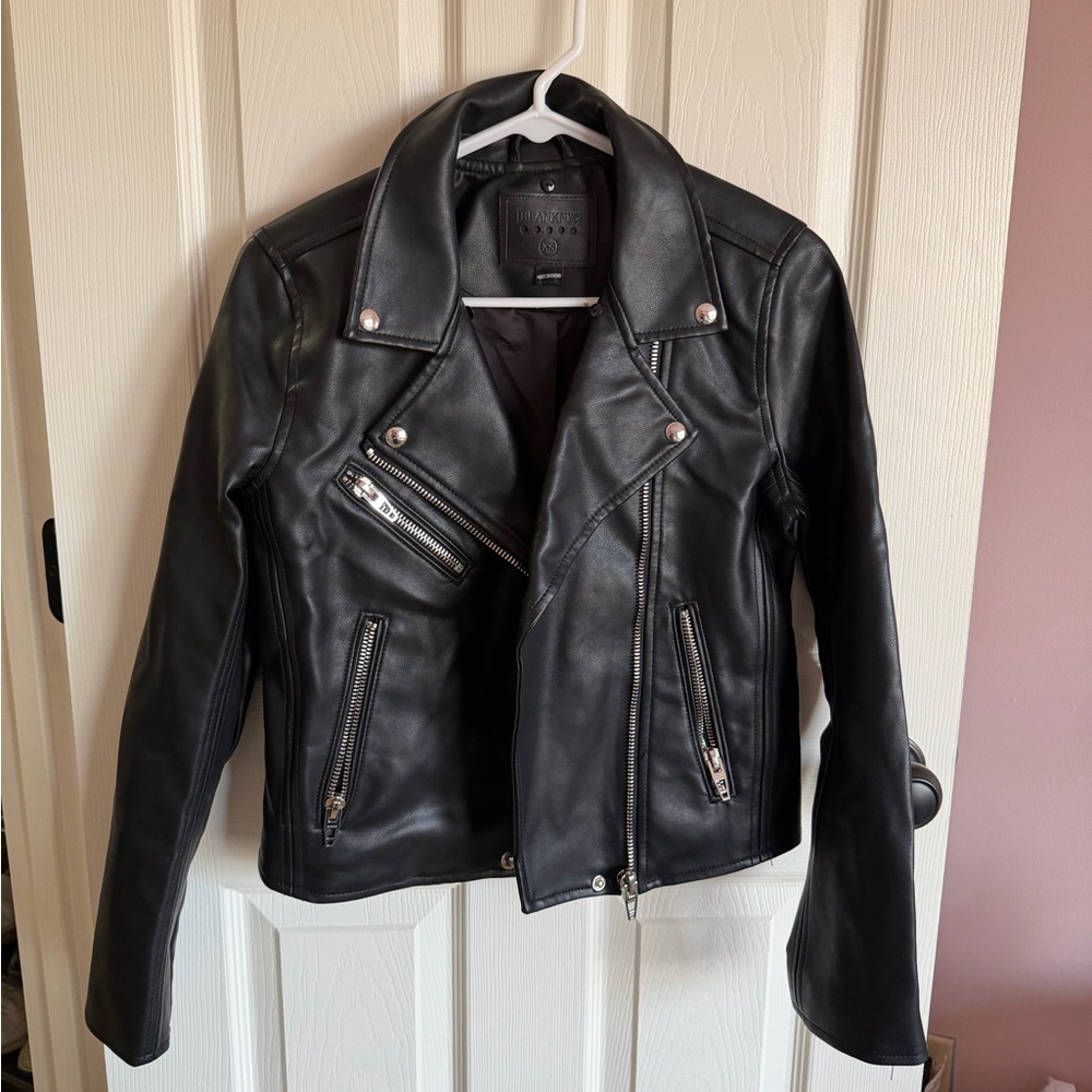 BLANKNYC Faux Leather Moto Jacket Straight Zip Black XS